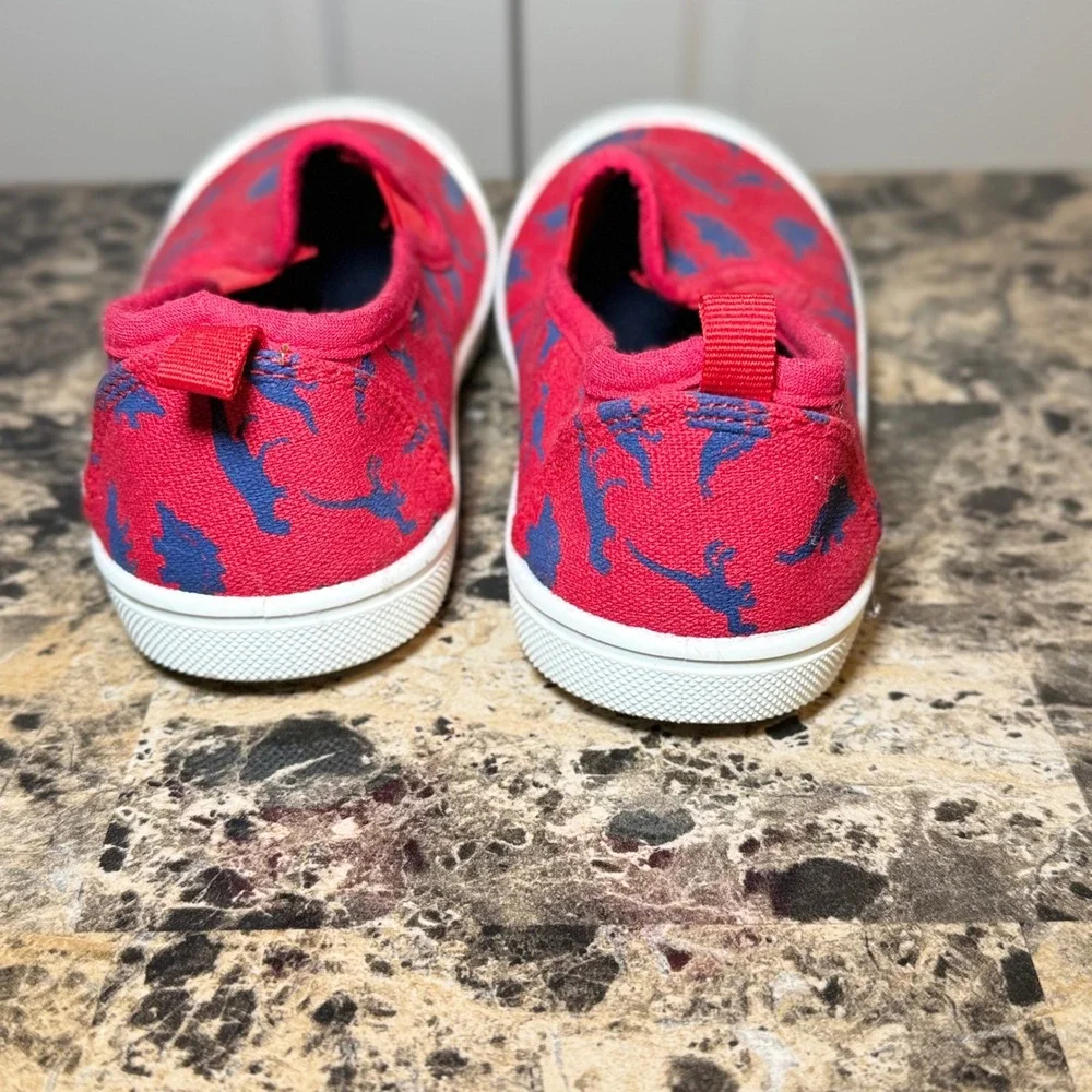 KomforMe Kids Red Blue Dinosaur Canvas Slip On Sneakers Size 12
